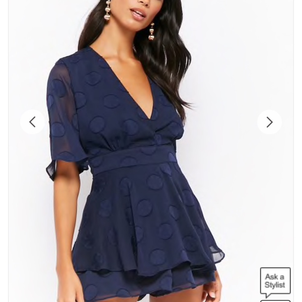 FOREVER 21 navy polka dot romper